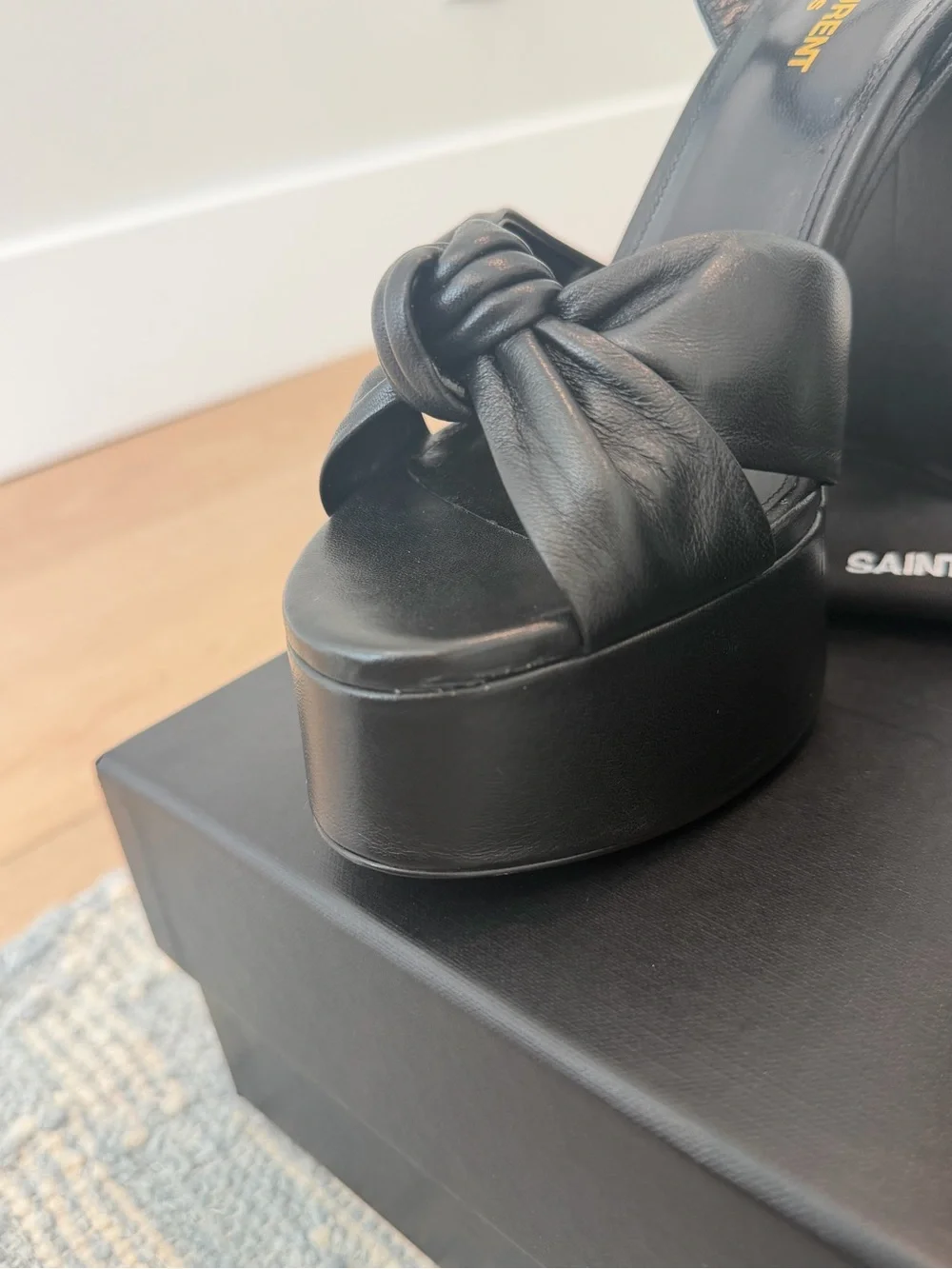 YSL Bianca Black Knotted Platform Sandals